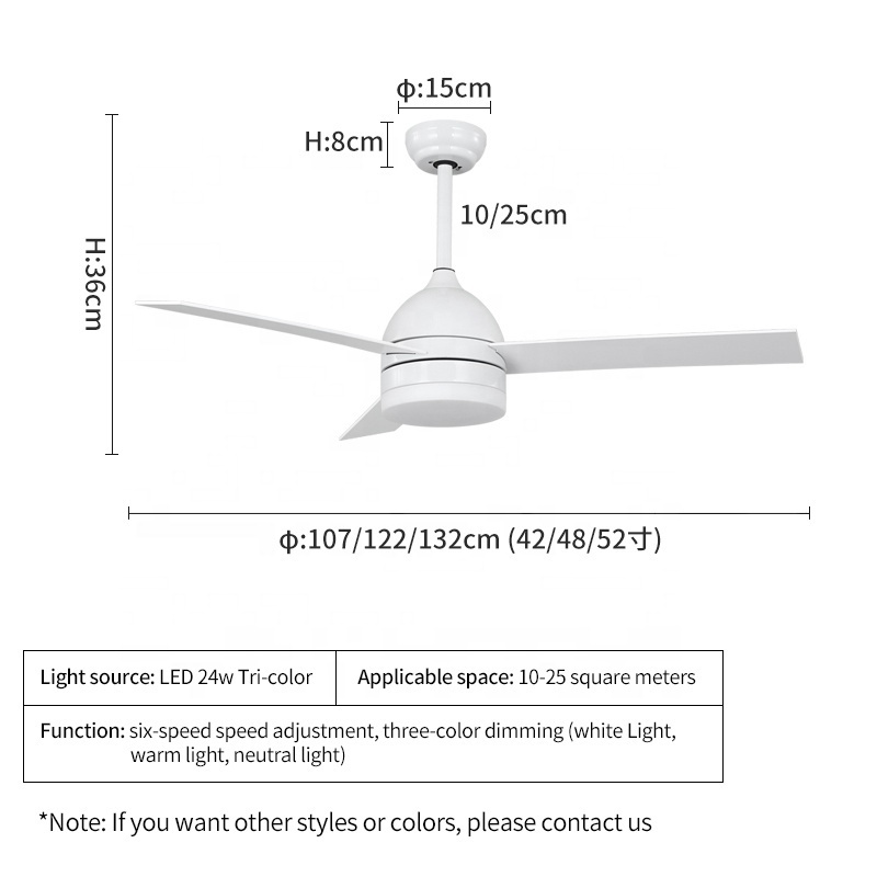 720 LED Ceiling Fans with Chandelier light Remote Control dc motor modern 42/48/52 inch 3 MDF Blades ceiling fan with led light