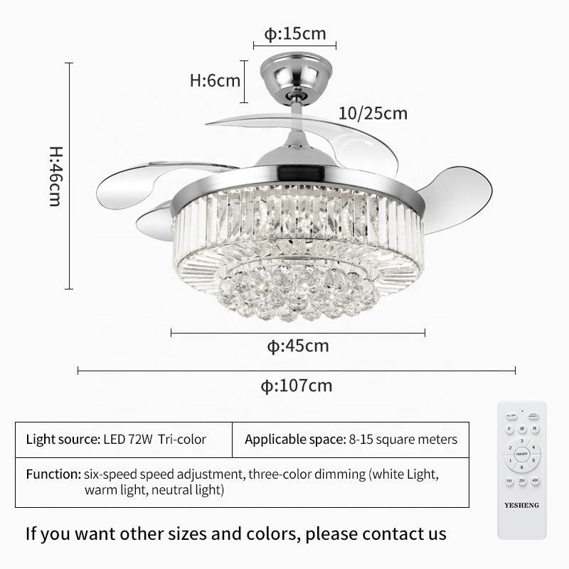 2002E-RGB retractable Ceiling Fan with Light and Speaker 7 Changing Color LED Fan Chandelier with Remote 36W (42 Inch)