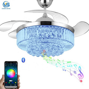 2002E-RGB retractable Ceiling Fan with Light and Speaker 7 Changing Color LED Fan Chandelier with Remote 36W (42 Inch)