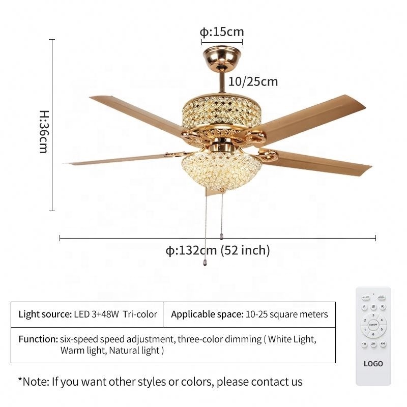 C086A 52 inch ceiling fan with light kit  with remote control 5 blades Metal fan light