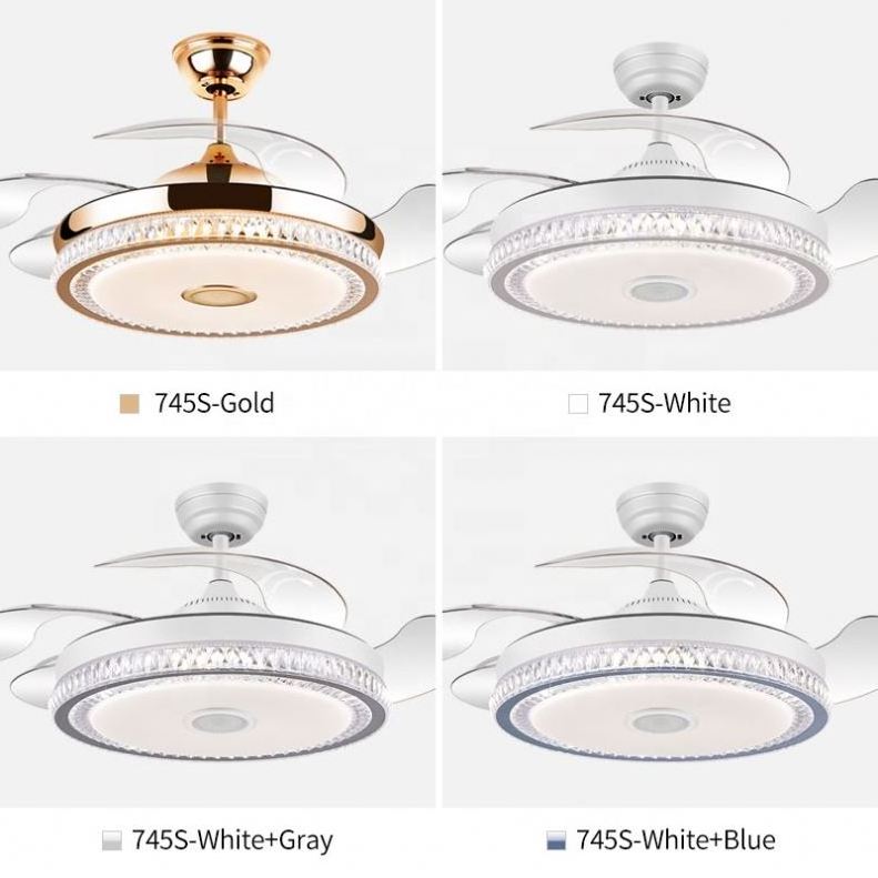 745S 110V 220V 42inch Fan Ceiling Fan Hidden Blades with Speaker Electric Plastic Mechanical dining room Fan with Light 