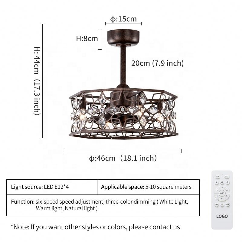 D061 chandelier ceiling fan with light with remote 46cm 3 color  Simplicity fan chandelier