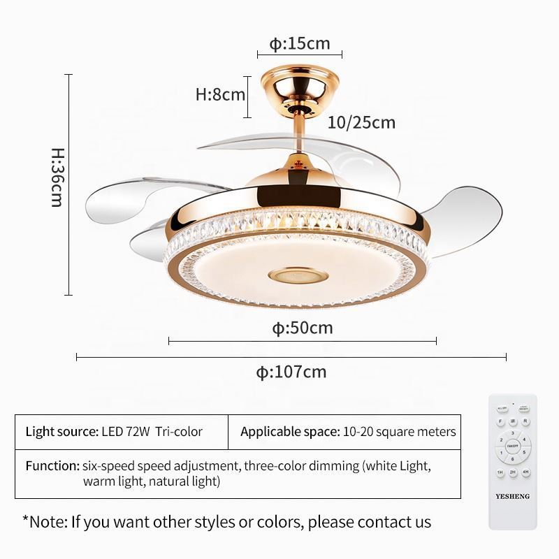 745S 110V 220V 42inch Fan Ceiling Fan Hidden Blades with Speaker Electric Plastic Mechanical dining room Fan with Light 