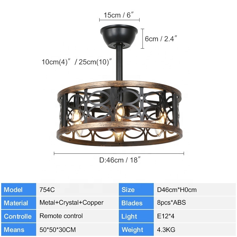 754C chandelier ceiling fan with light with remote 46cm 3 color Simplicity fan chandelier