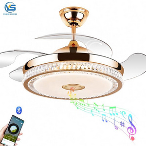 745S 110V 220V 42inch Fan Ceiling Fan Hidden Blades with Speaker Electric Plastic Mechanical dining room Fan with Light 