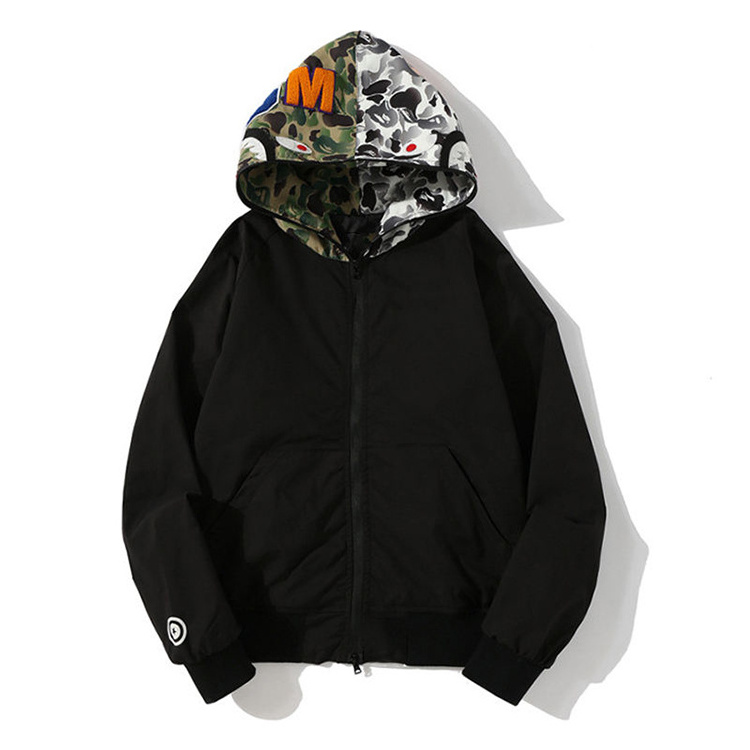 OEM Wholesale Fish Mouth Print Anime Hoodies Men Custom Full Face Zip Hoodie