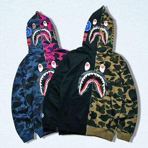 OEM Wholesale Fish Mouth Print Anime Hoodies Men Custom Full Face Zip Hoodie