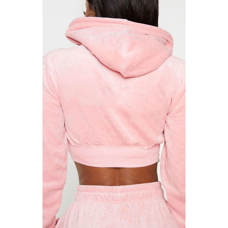 OEM Wholesale Custom New Style Chenille Pink Cropped Tracksuits For Women Velour Tracksuit