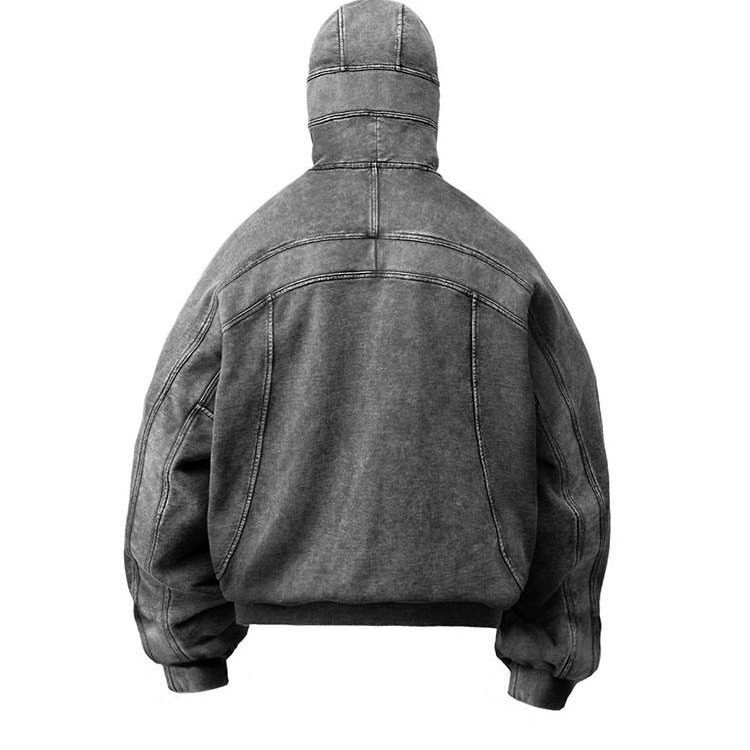 OEM Wholesale Custom High Quality Sun Faded With Side Pockets Half Zip Stand Collar Hooded Patchwork Hoodies Vintage Wash Hoodie