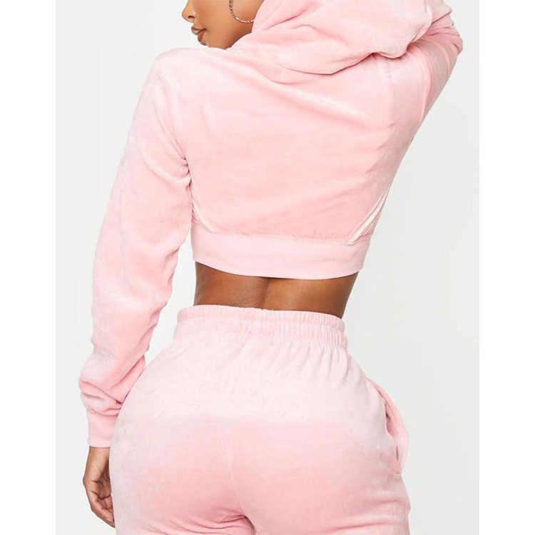 OEM Wholesale Custom New Style Chenille Pink Cropped Tracksuits For Women Velour Tracksuit