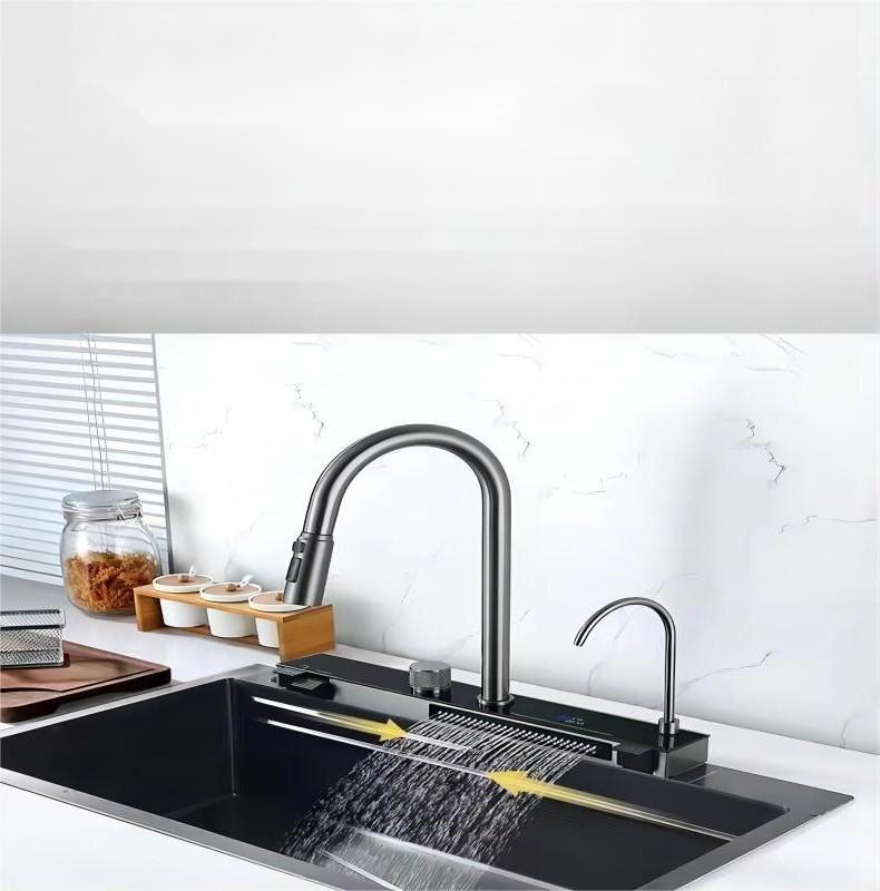 stainless steel kitchen sink mixer faucet cold and hot water control with waterfall pull out the faucet