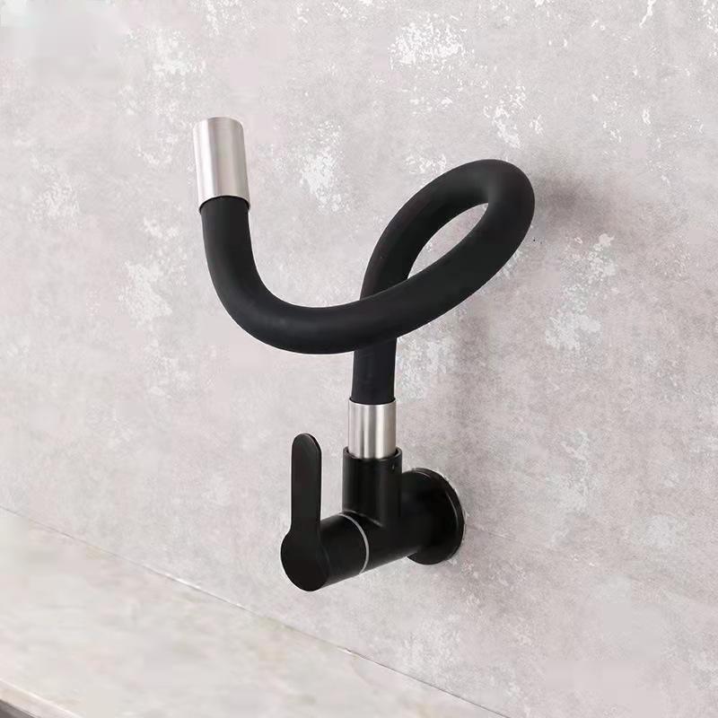 SUS304 Stainless Steel Kitchen Black Hose Single Cold Water Kitchen Faucet Wholesale Wall Mounted Single Tap  Kitchen Tap