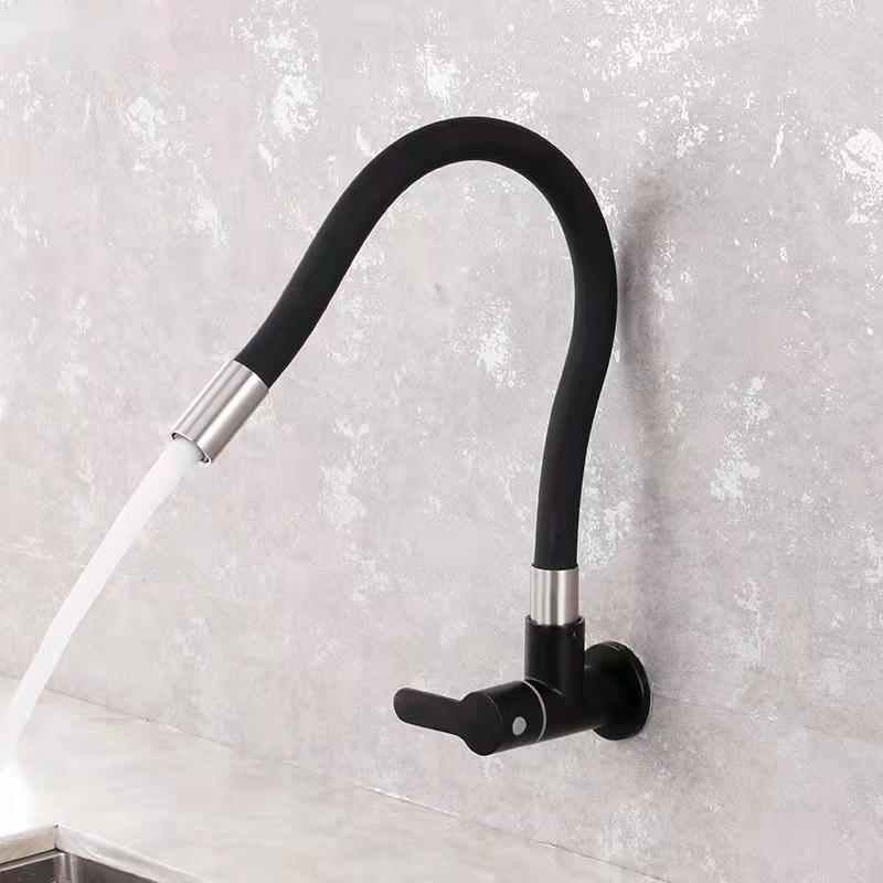 SUS304 Stainless Steel Kitchen Black Hose Single Cold Water Kitchen Faucet Wholesale Wall Mounted Single Tap  Kitchen Tap