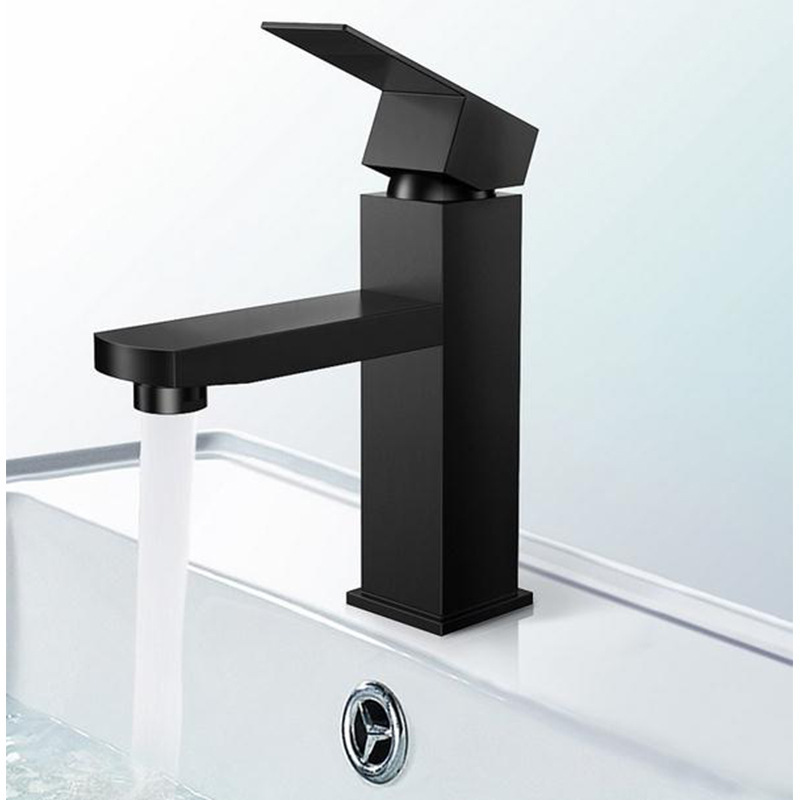 JEFEWARE OEM ODM Modern Matte Black Stainless Steel Square Wash Basin Tap Handle Hot Cold Water Mixer Bathroom Basin Faucet