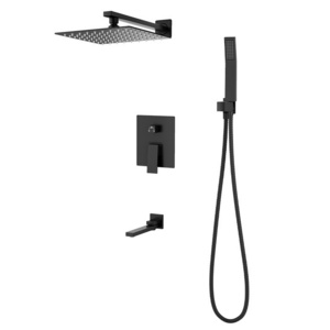 JEFEWARE faucet mixer valve system matte black 12-inches rain hand shower and body jet faucets sets for bathroom wash