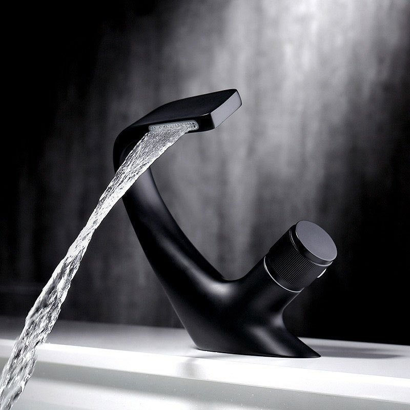 JEFEWARE designer Matte Black bathroom  kitchen brass sink taps modern black faucet waterfall Basin bathroom faucet