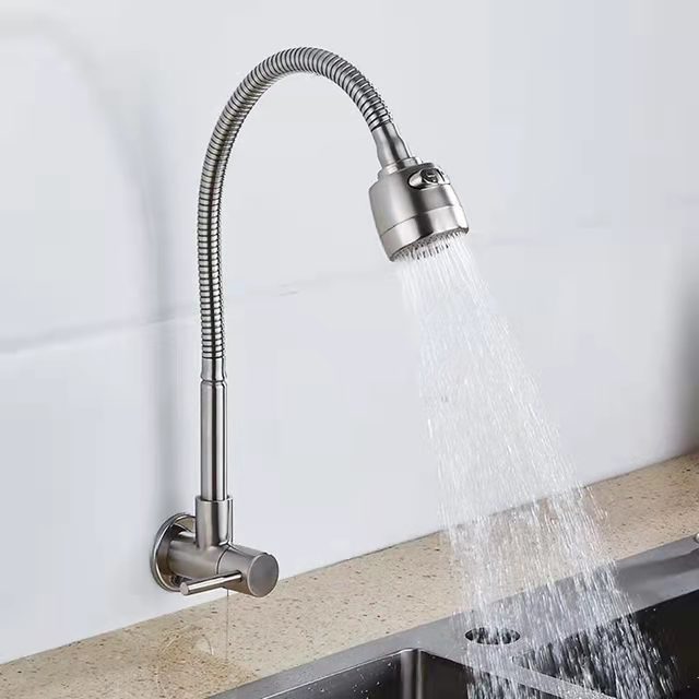 Jefe Ware Best Price Stainless Steel SUS304 Single Water Flexible Gooseneck Sprayer Cold Tap Kitchen Faucet