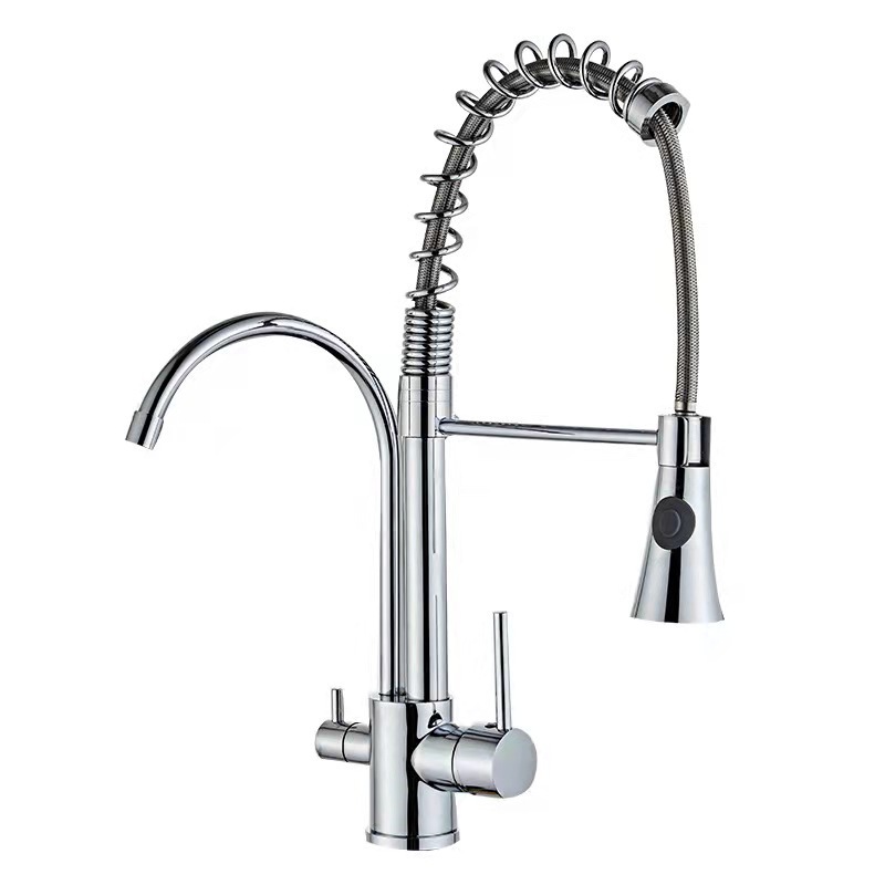 Commercial Pull Out Flexible Water Mixer Faucet 3 Way Pre Rinse Kitchen Sink Taps With Drinking