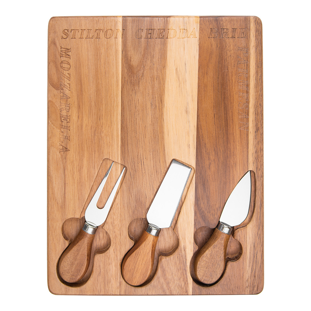 Wholesale Customized Logo Rectangle Acacia Wood Cutting Boards Meat Charcuterie Cheese Board with Knife and fork