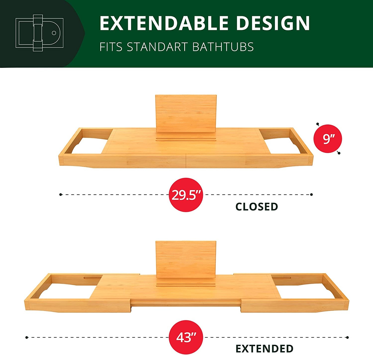 Bamboo Adjustable Bath Tub Table Bathtub Caddy Tray Bathroom Storage Organizer Shelf