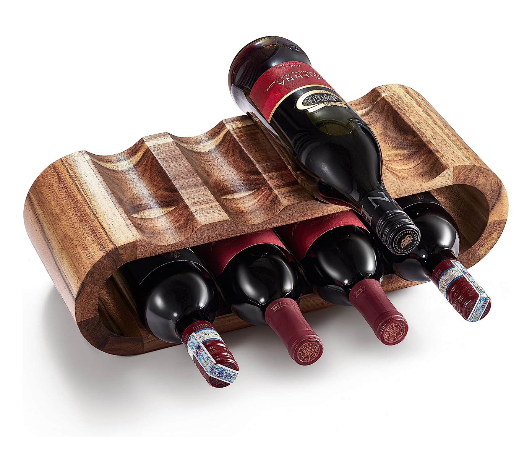 Wooden 8 Bottle Wine Rack Acacia Wood Wine Bottle Holder Stand Tabletop Wine Shelf Organizer