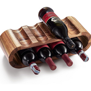 Wooden 8 Bottle Wine Rack Acacia Wood Wine Bottle Holder Stand Tabletop Wine Shelf Organizer