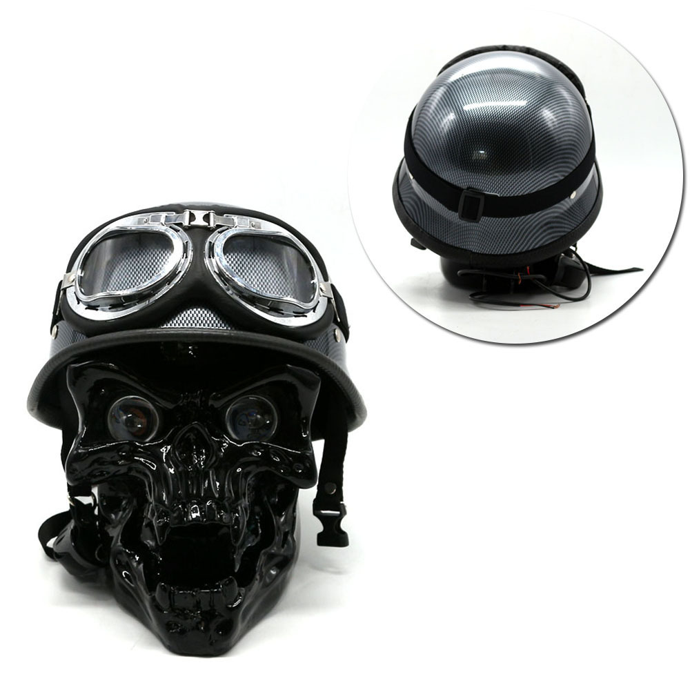 Resin Handmade Black Motorcycle  LED Skull Head Headlight For Harley Honda Yamaha Suzuki Kawasaki