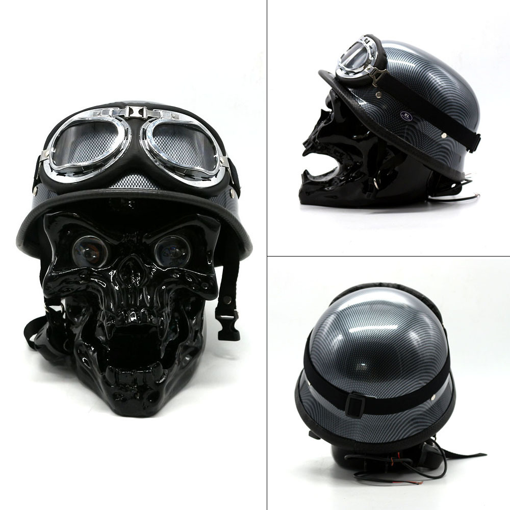 Resin Handmade Black Motorcycle  LED Skull Head Headlight For Harley Honda Yamaha Suzuki Kawasaki