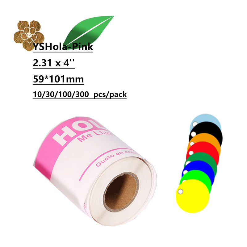 Customize 2.31x4inch 300pcs Strong Adhesive Waterproof Colorful Name Badge Labels Paper Roll My Name Is Pink Hola Stickers