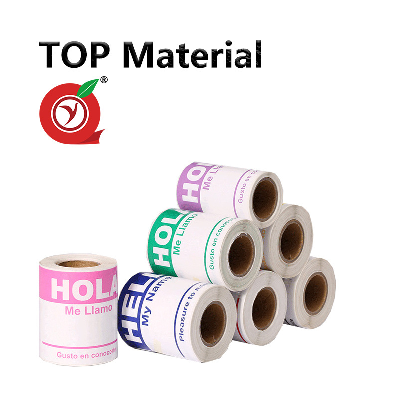 Customize 2.31x4inch 300pcs Strong Adhesive Waterproof Colorful Name Badge Labels Paper Roll My Name Is Pink Hola Stickers