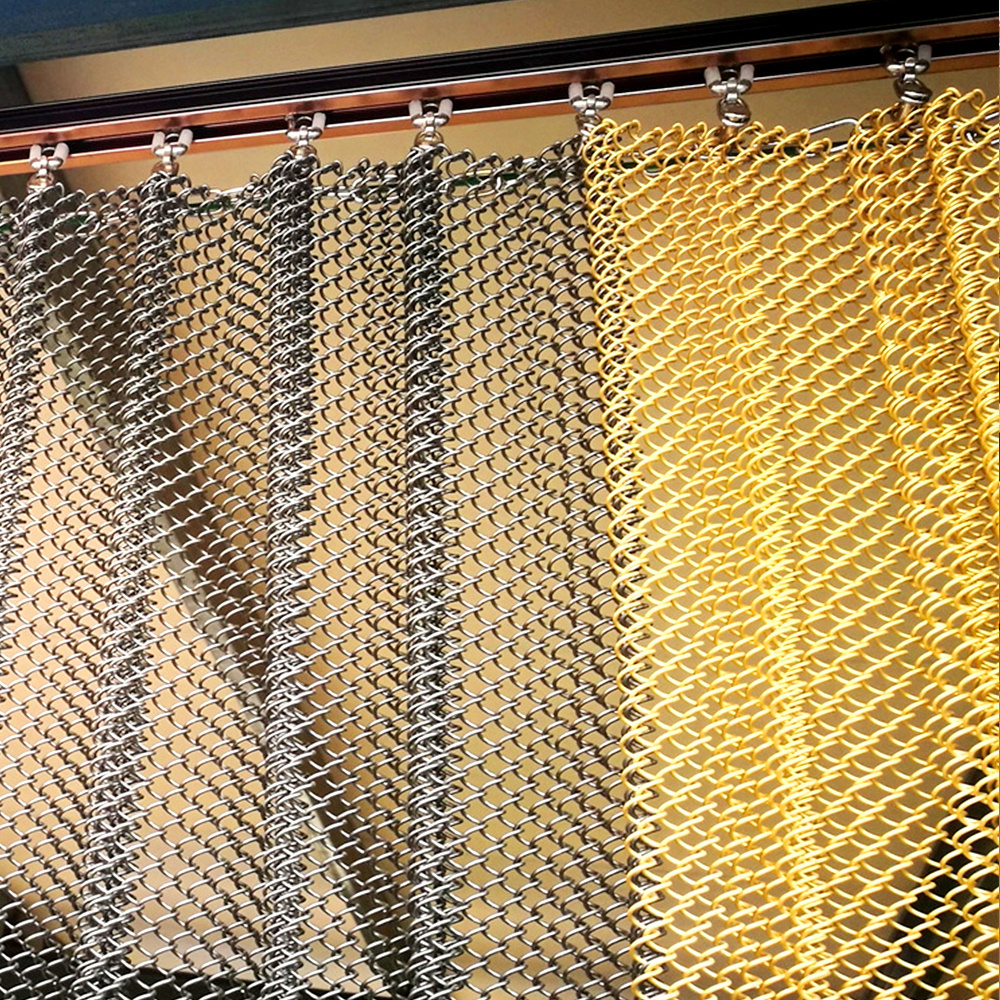 decorative aluminium metal mesh curtain chain drapery fabric fireplace wire mesh metal coil mesh ceiling curtain