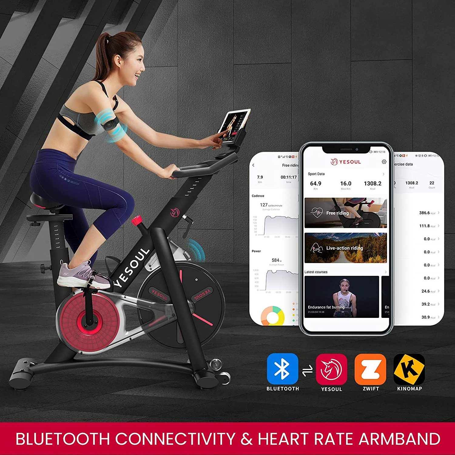 Yesoul S3 Exercise Bike Home Stationary Bike with Magnetic Resistance Comfortable Seat Cushion Silent Belt Drive Heavy Flywheel