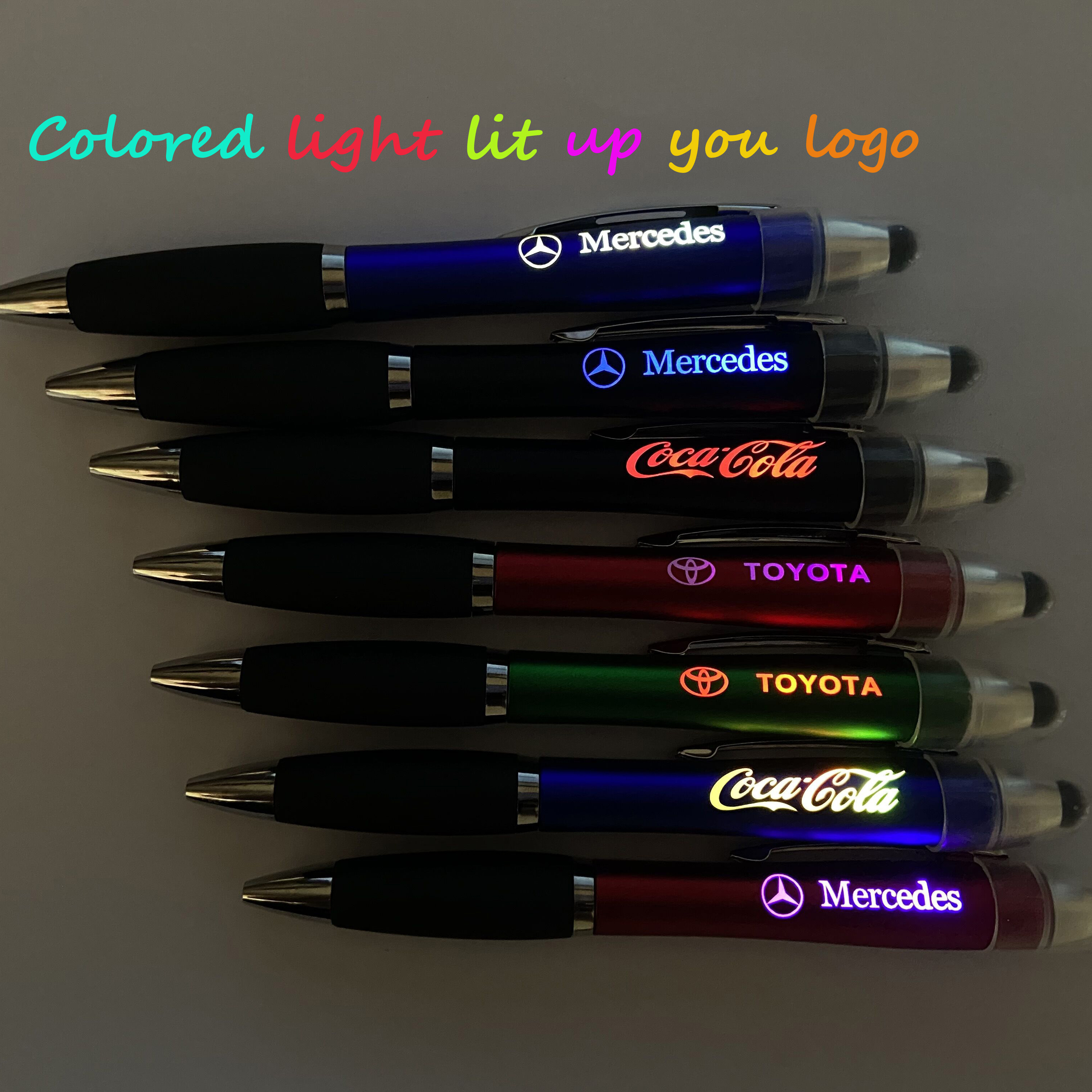 new 3 in 1 custom logo gift ballpoint led glow mobile touch pen stylus promotional pen light ballpoint pen with logo