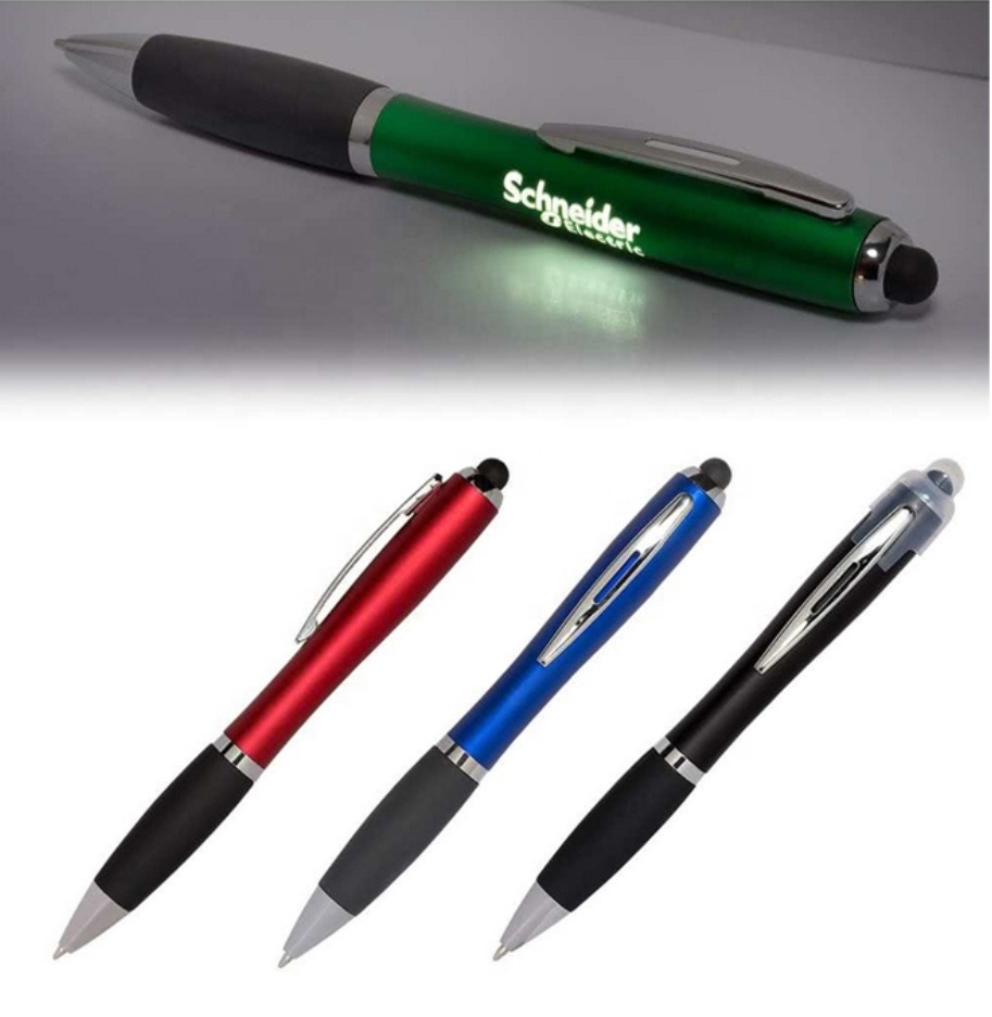 OEM DIY Led Light Up Gift Soft Touch Screen Ball Point Pen Custom Cheap Plastic Active Stylus Promotion Ball Pen With Logo