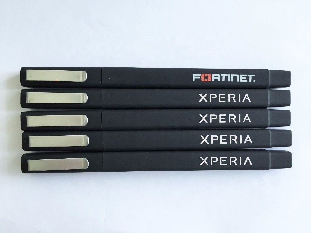 good quality custom logo promotional hotel name Rubber coating black golden square westin hotel pens