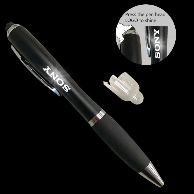 new 3 in 1 custom logo gift ballpoint led glow mobile touch pen stylus promotional pen light ballpoint pen with logo