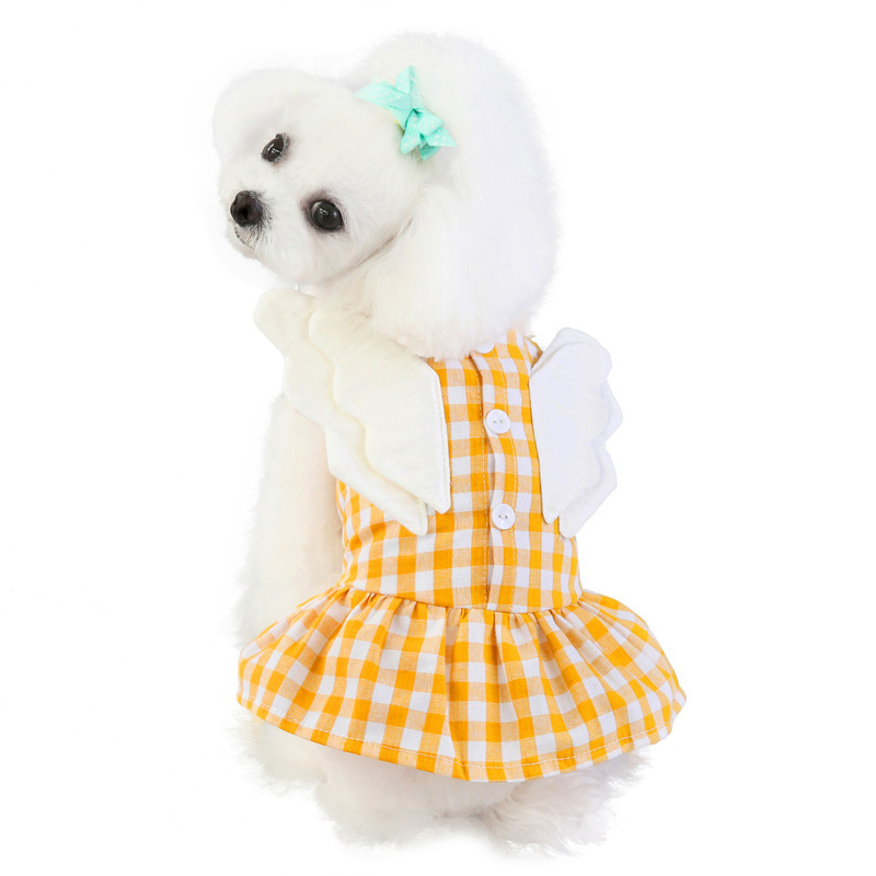 Hot Selling Pet Clothes  Spring and Summer Teddy Clothes Small Dog Clothes Wings Plaid Skirt