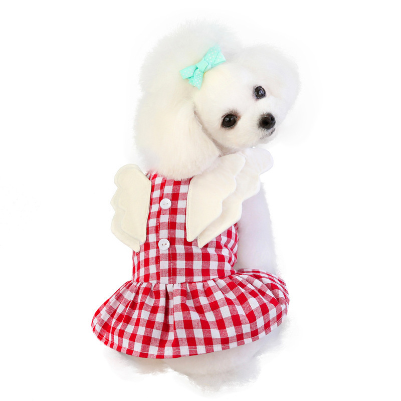 Hot Selling Pet Clothes  Spring and Summer Teddy Clothes Small Dog Clothes Wings Plaid Skirt