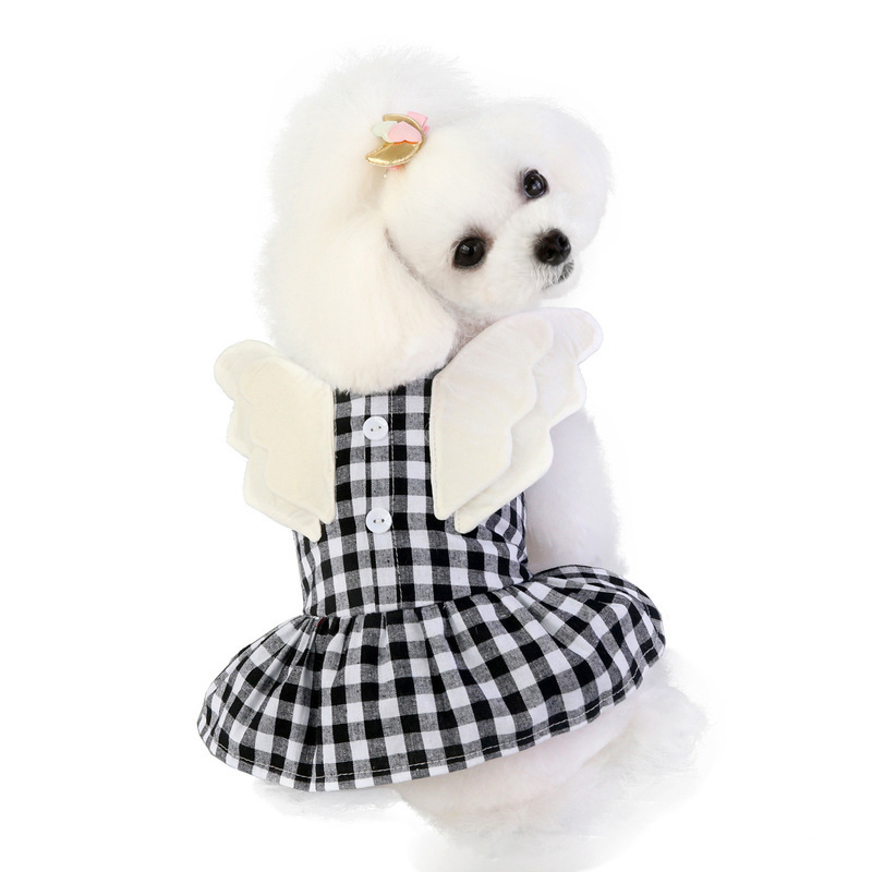 Hot Selling Pet Clothes  Spring and Summer Teddy Clothes Small Dog Clothes Wings Plaid Skirt