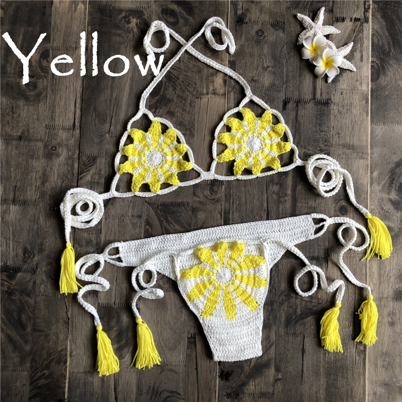 Brazilian Ladies Sexy Low Rise Briefs Handmade Crochet Set Bikini