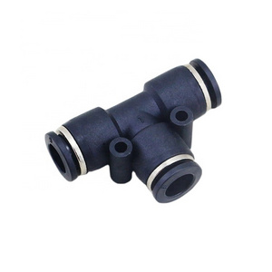 Black plastic PE 3 way union tee connector quick connect hose fitting