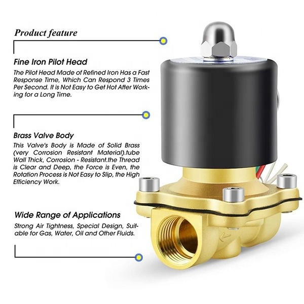 Brass electric solenoid valve for water,normally closed direct acting DN15 DN20 12V/24V/220V/110V 2/2 Way oil air solenoid valve