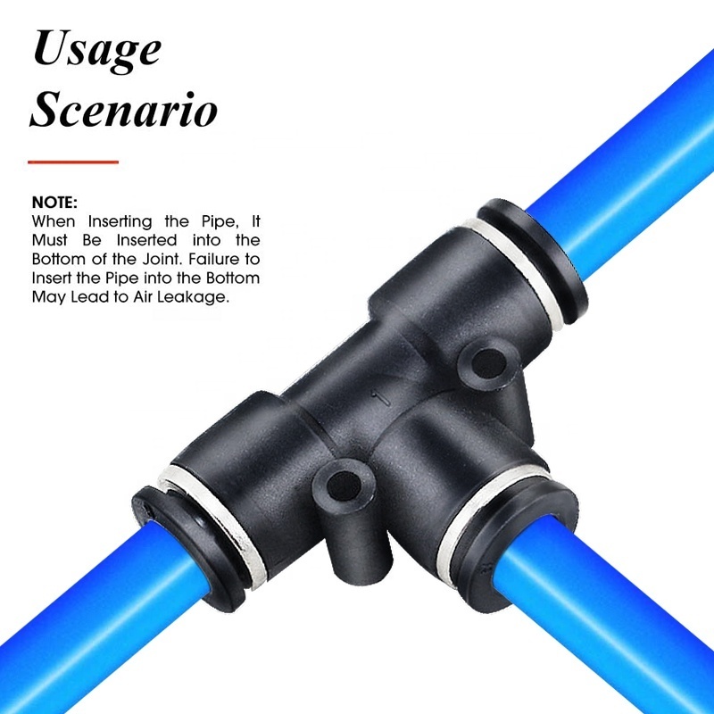 Black plastic PE 3 way union tee connector quick connect hose fitting