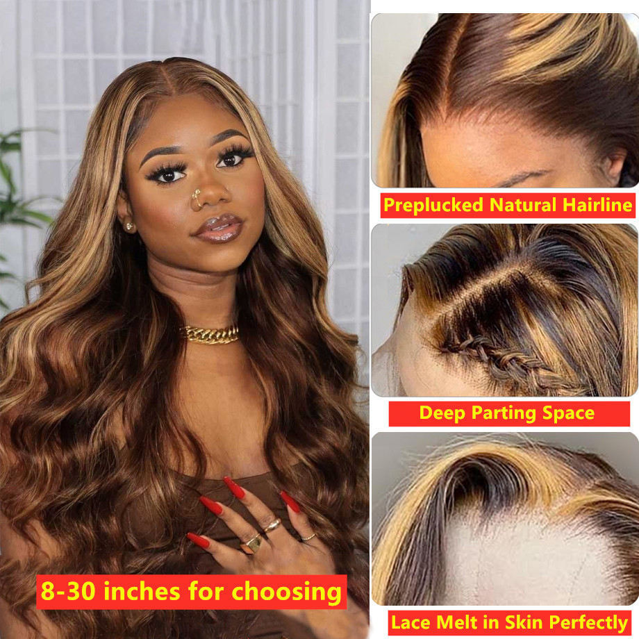 Brazilian Virgin Hair Hd Lace Frontal Wig 10A Grade Highlight Wigs Ombre Piano Color Human Hair Lace Front Wigs For Black Women