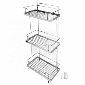 Factory Bathroom Storage Accessories Organizer Wall Mount Chrome Metal Tall Big Capacity 3 Tier Rectangular Rack Shelf With Feet