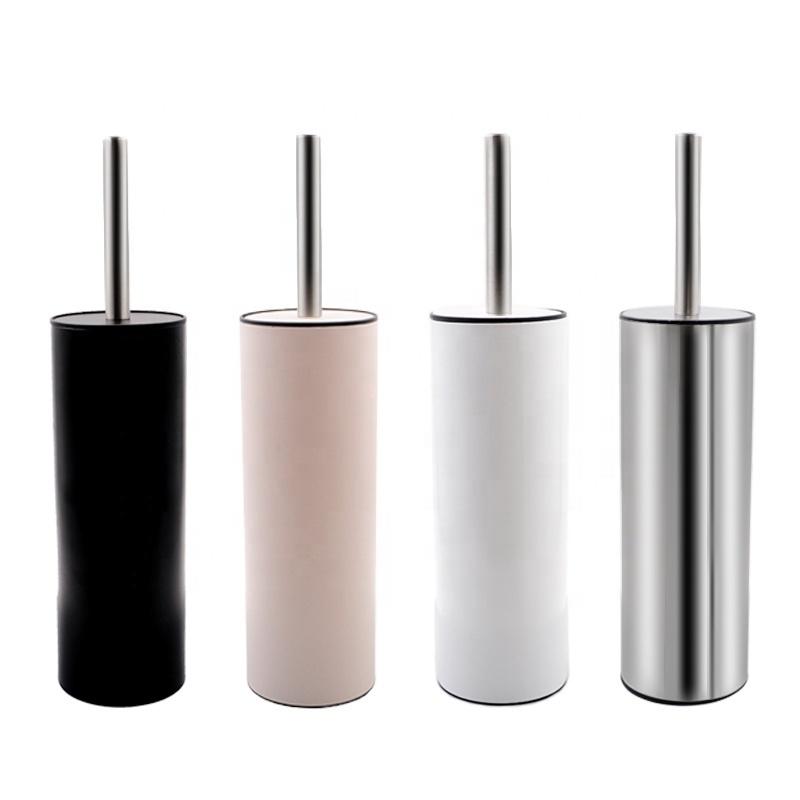 2023 New Trend Stainless Steel Black White Pink Toilet Brush And Containers Novelty Toilet Brush Holders With Silicone Header