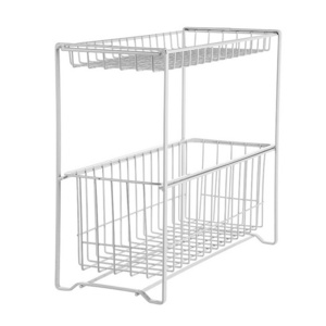 2 Tier White Wire Storage Drawer Cabinet Metal Sliding Baskets Pull Out Pantry Organizer Wire Mesh Basket Shelf For Kitchen