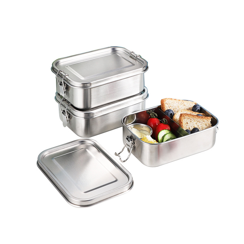 Classic Leak-Proof Stainless Steel Lunch Boxes Storage Containers Metal Bento Lunch Box Divider With Safety Latch