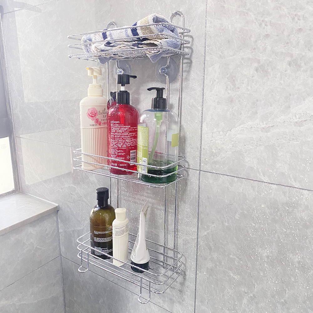 Metal Floor Standing 3 Tier Stainless Steel Shower Caddy Shelf Metal Free Standing  2 Tier  Shower Shelf For Bathroom Essential