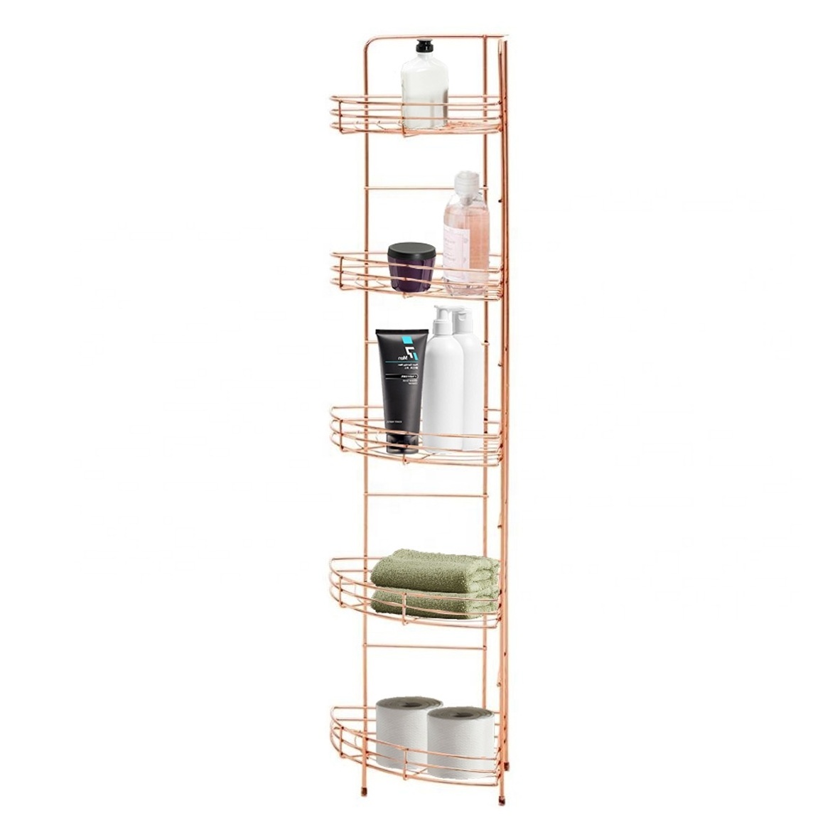 Factory Big Size Freestanding Metal Chrome Wire 5 Tier shelf Tall Gold 5 Tier Corner Metal Shelves For Bath accessory organizer